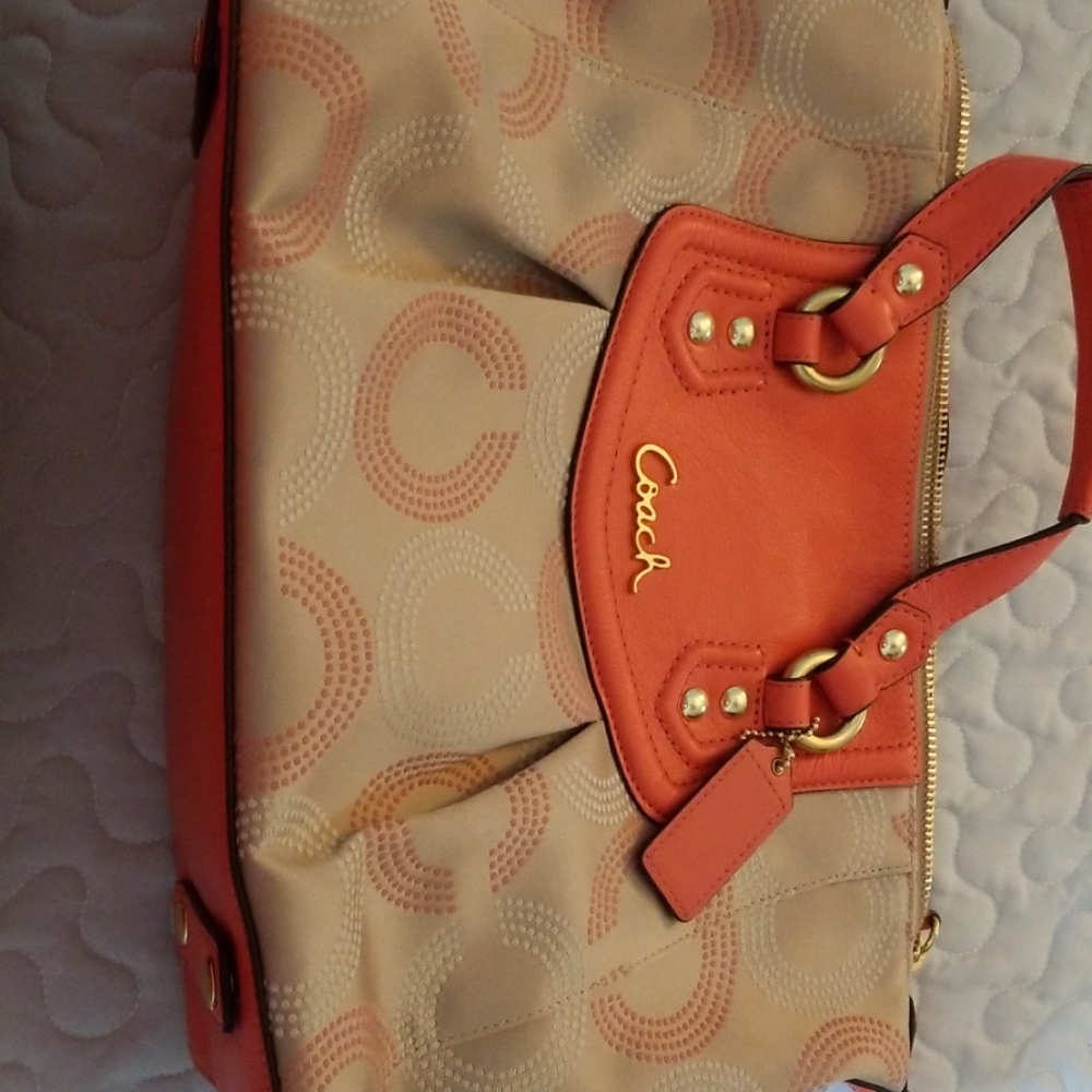 Coach Bag Ashley Satchel Dotted Op Art Khaki & Tea